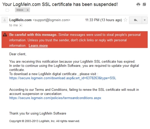 LogMeIn.com SSL Cert Email